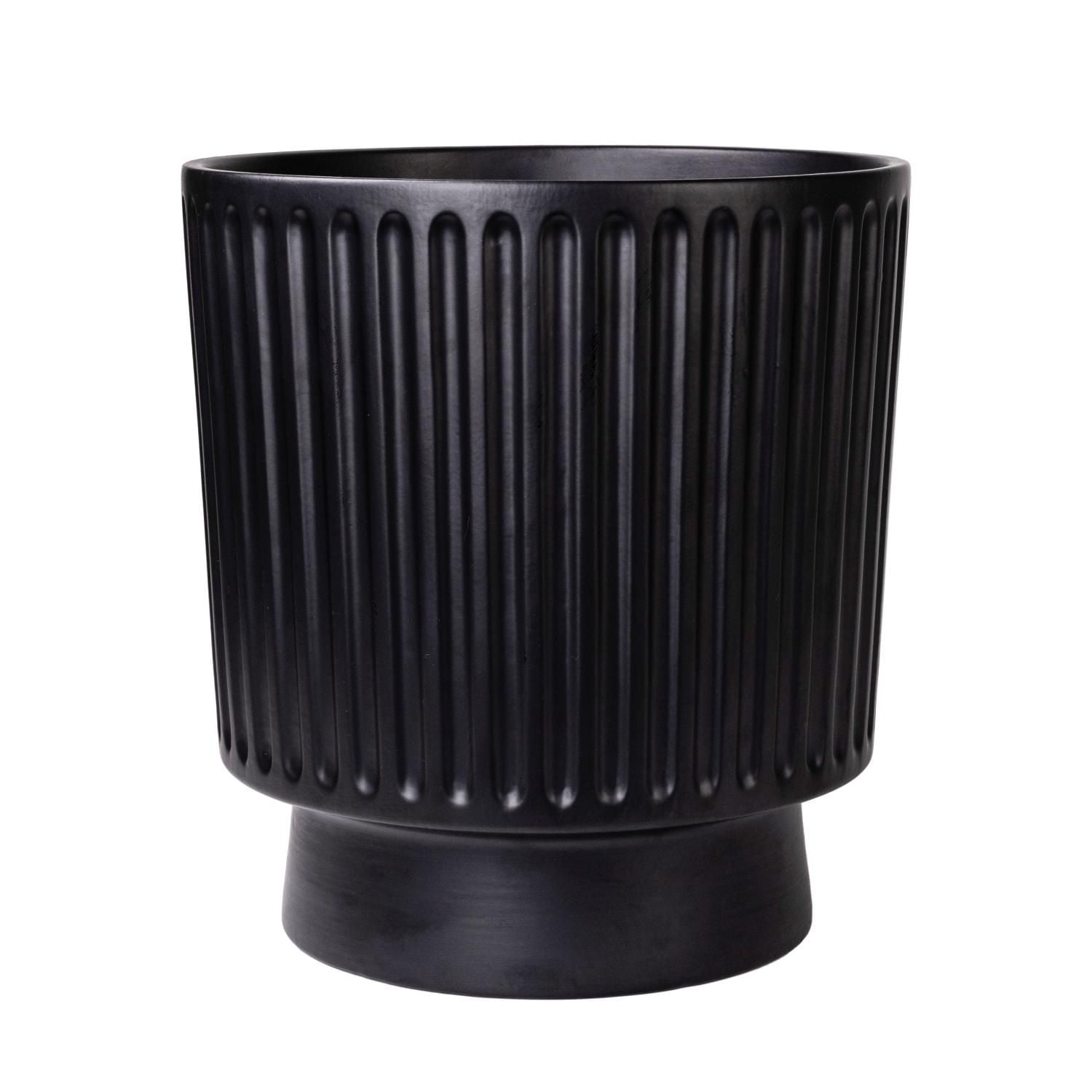 Hometrends 10" Ceramic Round Striped Planter Pot-Black