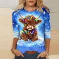 thumbnail image 1 of QIPOPIQ Hauts pour Femmes Manches 3/4 Col Ras du Cou T-Shirts Mignons Décontractés Imprimé Hauts Tendance T-Shirt Trois Quarts Chandail d'Été Liquidation, 1 of 5