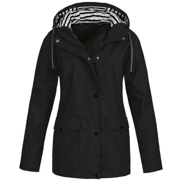 HTNBO Hooded Solid Color Rain Coats for Women Outdoor Windproof Plus Size Rain Jackets