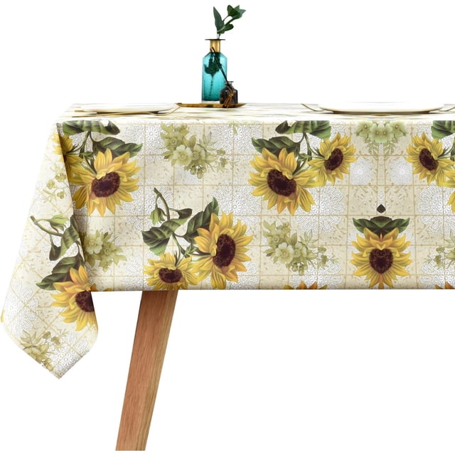 Fall Sunflower Vinyl Tablecloth Rectangle Plastic PVC Oilcloth Tablecloths Wipeable Table Cloth Cover for Foot Folding Tables Kitchen Dining Room Table Crafting x