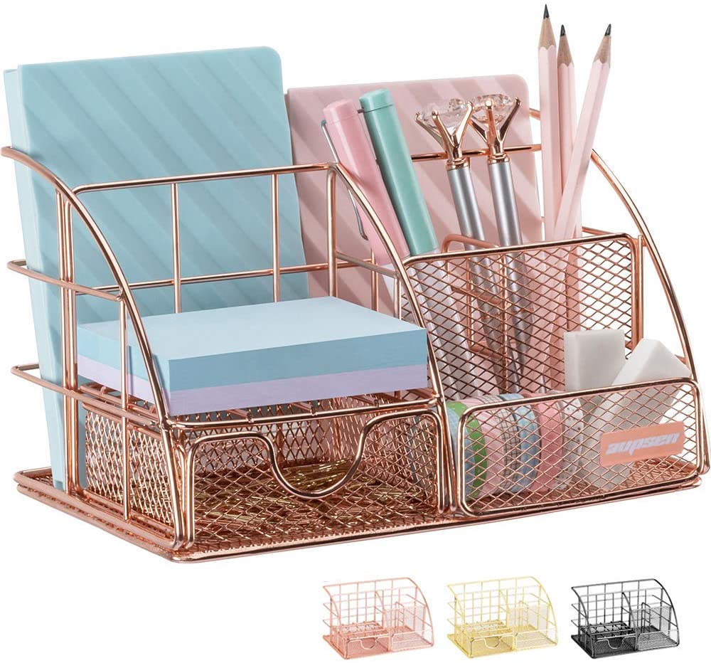 Desk Organizers and Accessories, Office Organizer Pencil Holder for Desk, Desk Office Supplies Organizer (Rose Gold)