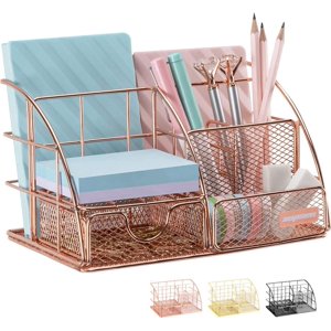 Desk Organizers and Accessories, Office Organizer Pencil Holder for Desk, Desk Office Supplies Organizer (Rose Gold)