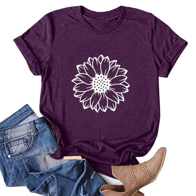 SMihono Hauts pour Femmes Été Chic Décontracté Mode T-shirt d'Été pour Femmes à Col Rond à Manches Courtes Imprimé Blouse T-shirt Oversize pour Femmes