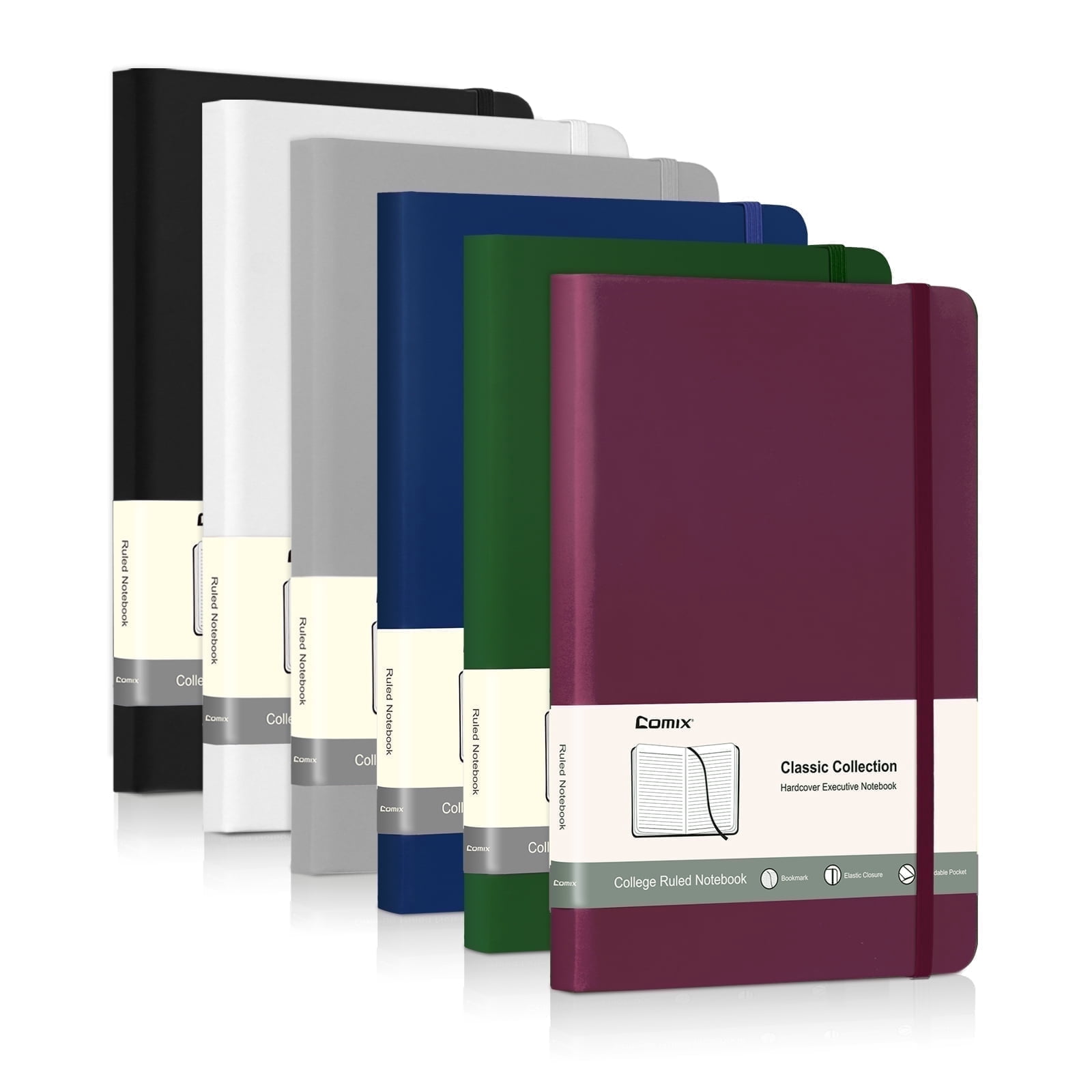 Comix 6-Pack Hardcover Notebooks,A5 Lined Journal for Writing,College Ruled 120 Sheets, 5.4 x 8.3 inch Dark Colour