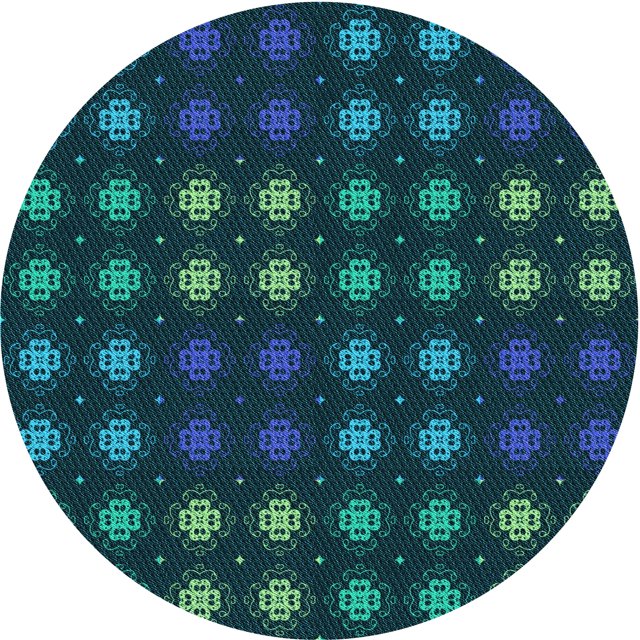 Ahgly Tapis Rond Lavable en Machine Intérieur Transitionnel Vert Cyan Foncé, 8 Pieds Rond