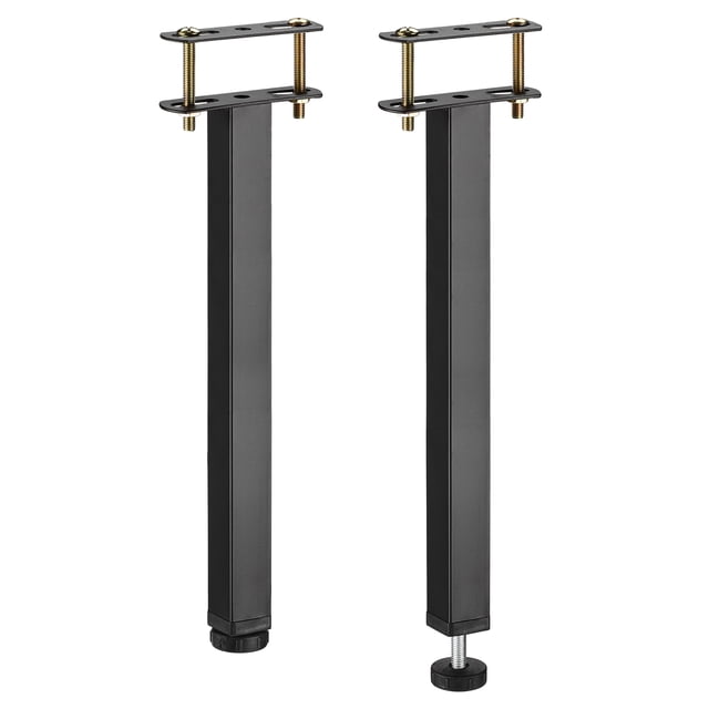 Unique Bargains 2 Sets Adjustable Height Bed Frame Support Legs Replacement, crafted from durable steel with a rust-resistant multi-layer spray paint finish. Adjustable height from 13.8 inches (350mm) to 15.2 inches (385mm), featuring rubber pads for stability and floor protection. Suitable for bed frames and other furniture like TV cabinets or sofas. Includes screws, nuts, and plates for easy installation.