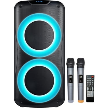 Système/haut-parleur PA Portable Rechargeable Sans Fil jusqu'à 800 W avec Fonction Karaoké, Lumière de Fête LED, Microphone Sans Fil, Télécommande, Poignée Intégrée (800 W avec 2 Micros Sans Fil)