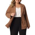 thumbnail image 1 of GRACE & GRANDEUR Women's Plus Size Fall Workwear Notched Lapel Button Down Office Blazer 3X Brown, 1 of 5