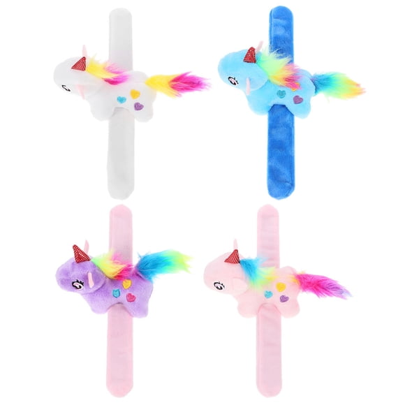 4 Pcs Bracelet Claquant Cartoon Unicorn en Peluche Animal Bande Claquante Bracelet Claquant Fournitures de Fête