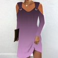 thumbnail image 2 of Robes Fluides pour Femmes Automne Robe à Épaules Dénudées pour Femmes Automne Manches Longues Col en V Ligne A Mini Robe Soleil Tuniques Robes Femmes Grande Taille Robes d'Automne P-29 Violet m, 2 of 5