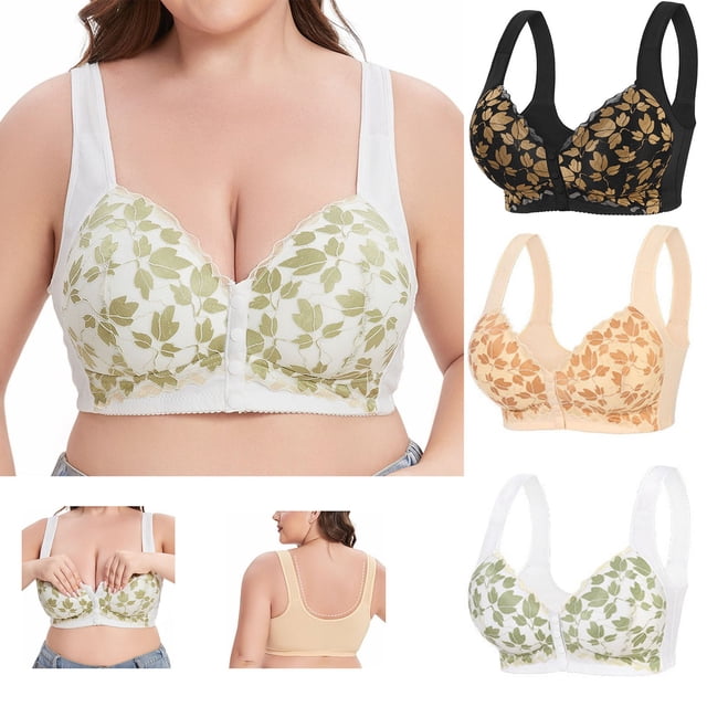 CFLVAEK Bras for Women Plus Size Front Closure Supportive Bras Comfort Wireless Everyday Bras Full Coverage Beauty Back Bralettes White 52G