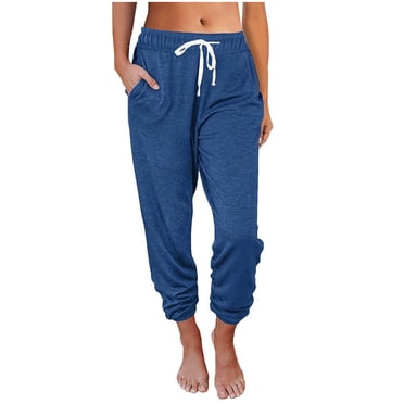 Liquidation d'Économies d'Été! PEZHADA Pantalon de Survêtement à Poignets de Jogging de Sport Uni pour Femmes Bleu