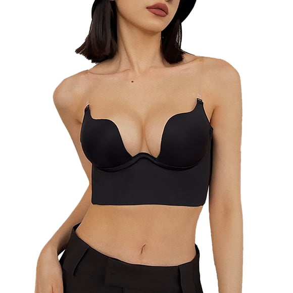 HNMKIU Bras for Women Front Closure Women Solid Low Back Bras Underwired U Shape Backless Bras Multiple Convertible Straps Underwire Bra