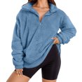 thumbnail image 1 of Yuyuzo Womens Fuzzy Fleece Sweatshirts Plus Size Half Zip Long Sleeve Oversized Pullover Tops, 1 of 5
