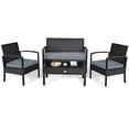 thumbnail image 4 of Patiojoy Ensemble de Conversation de Patio Extérieur en Rotin Osier 4 Pcs Canapé Coussiné Table Basse, 4 of 6