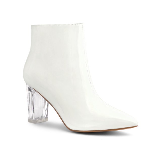 Unique Bargains Bottines à Talon Bloc à Bout Pointu à Talon Transparent pour Femmes
