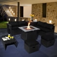 thumbnail image 2 of Patiojoy 9 Pieces Outdoor PE Rattan Wicker Sectional Sofa with 35-Inch Gas Fire Pit Table Space-Saving Patio Conversation Set with Storage Box Black, 2 of 10