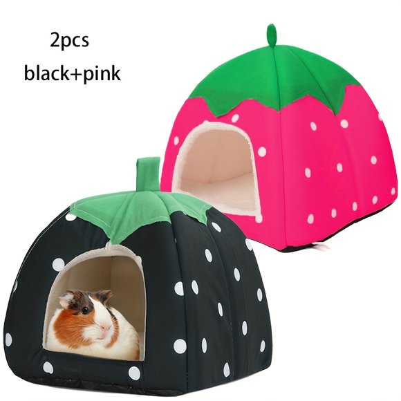 Chok 2pcs Halloween All-Season Washable Guinea Pig  Hamster &  Small Pet Cozy Hideout Villa Semi-Enclosed Strawberry Nest in Multiple Colors