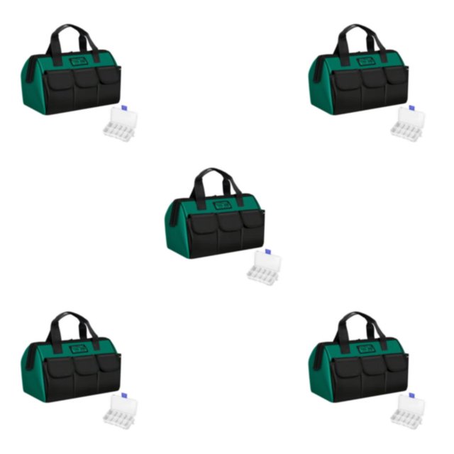 QualitChoice Sac à Outils pour Électricien, Boîte de Rangement Ajustable, Étanche, Grande Capacité, Kit d'Outils de Maintenance, Noir Vert/13 Pouces, 5 Pcs