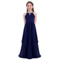 thumbnail image 1 of Oyolan Robe de Demoiselle d'Honneur pour Enfants Robe Longue en Chiffon pour Concours Soirée Danse Robe Marine lue 16, 1 of 7