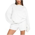 thumbnail image 2 of IROINNID Survêtement pour Femmes Ensemble 2 Pcs Col Rond Réduit Chandail à Enfiler Manches Longues Chandail Ample Décontracté Ensemble de Shorts Tenue de Sport, Blanc, 2 of 6