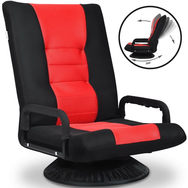 Gymax Chaise de Sol de Jeu Pliable Canapé Paresseux Pivotant à 6 Positions Réglables avec Accoudoir Rouge