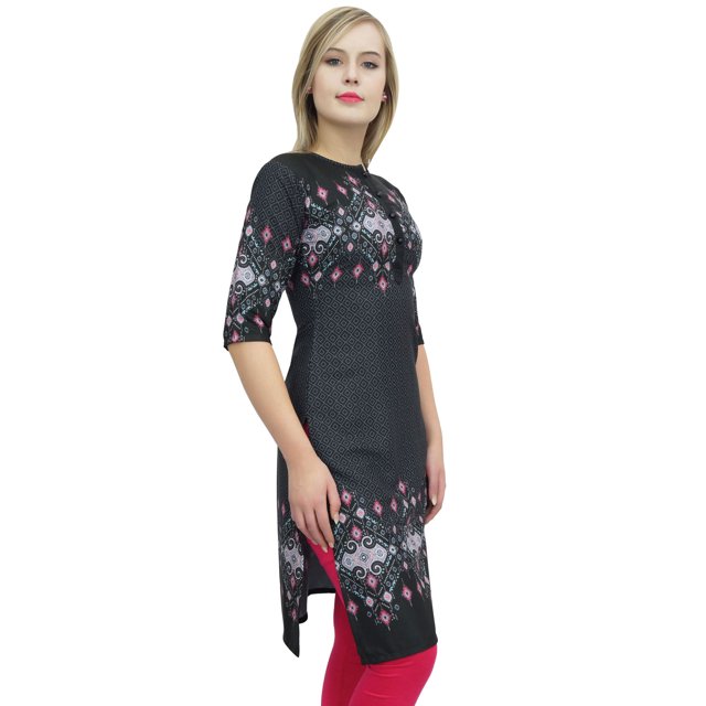 Bimba kurti Kurta Ethnique à Manches 3/4 Imprimée Noire pour Femmes 20