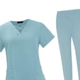 thumbnail image 3 of TISHITA Nursing Scrub Set Comfortable Breathable with Pockets Fashion Tops Pants Light Blue Color M, 3 of 8