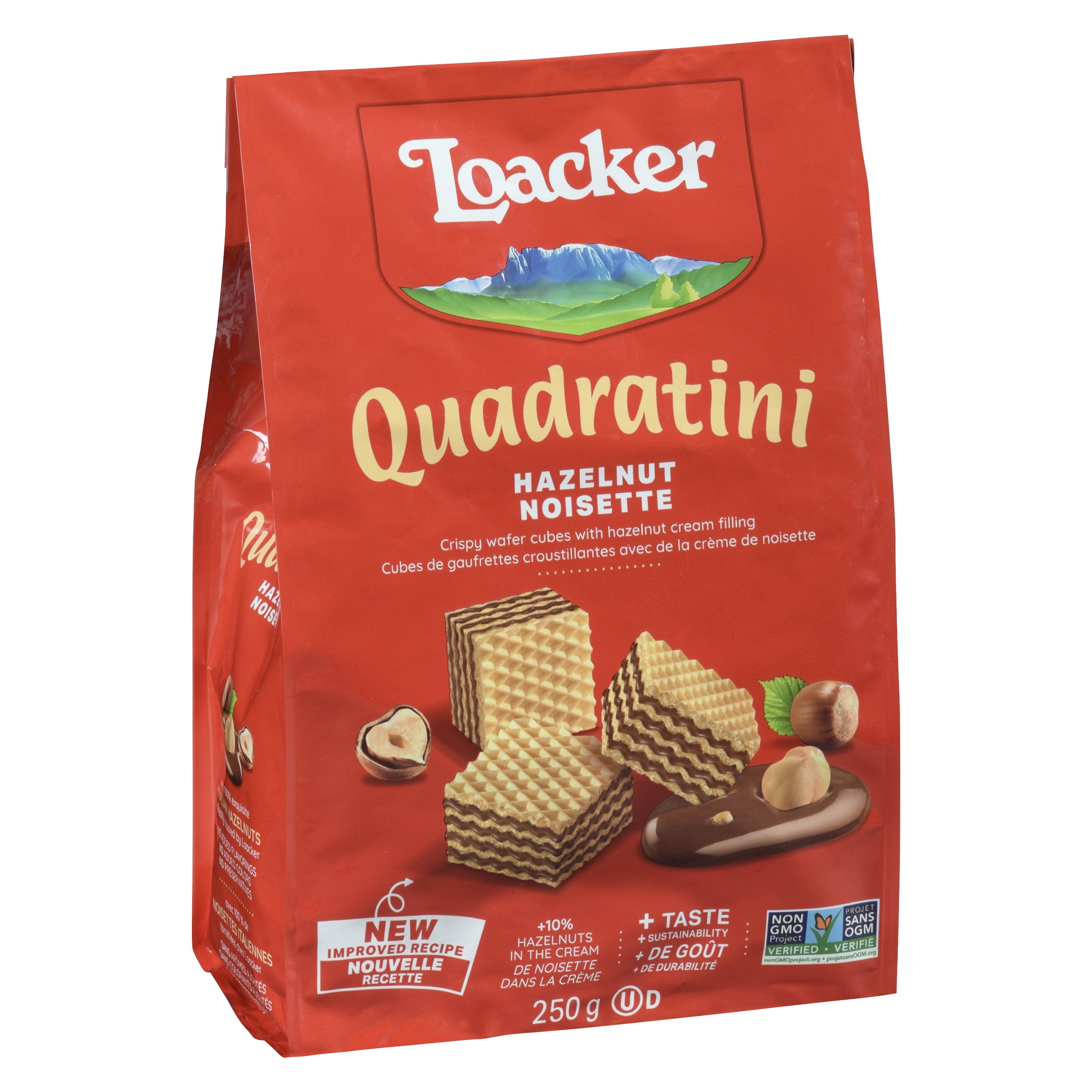 Loacker Quadratini Wafer Hazelnut Bite Size Baked Cookies 250GR
