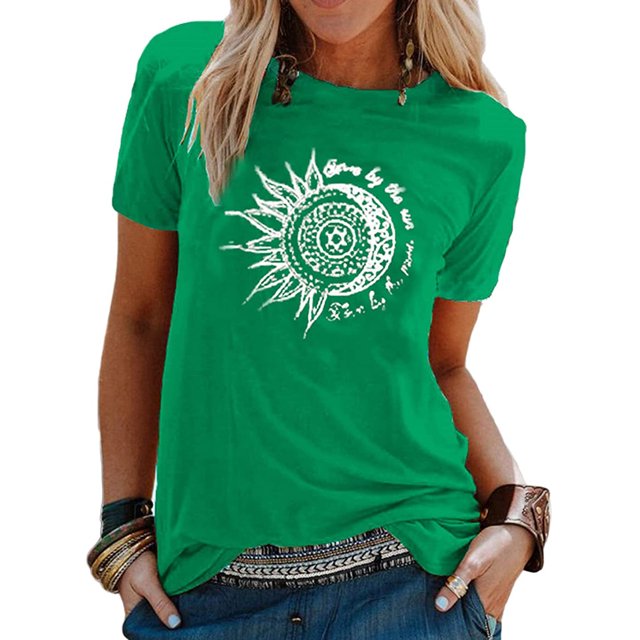 MAWCLOS Ladies Tops Sunflower Print T Shirt Short Sleeve Tee Fashion Work Crew Neck Top Green 4XL