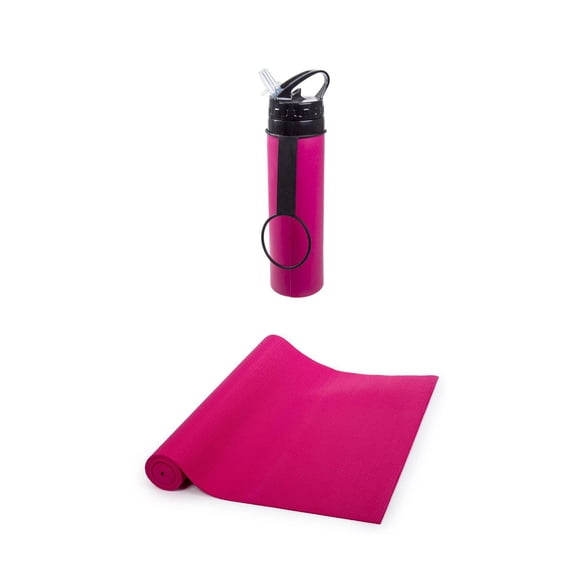 Bodico Non-Slip Yoga Mat and Silicone Sports Water Bottle Set, Pink
