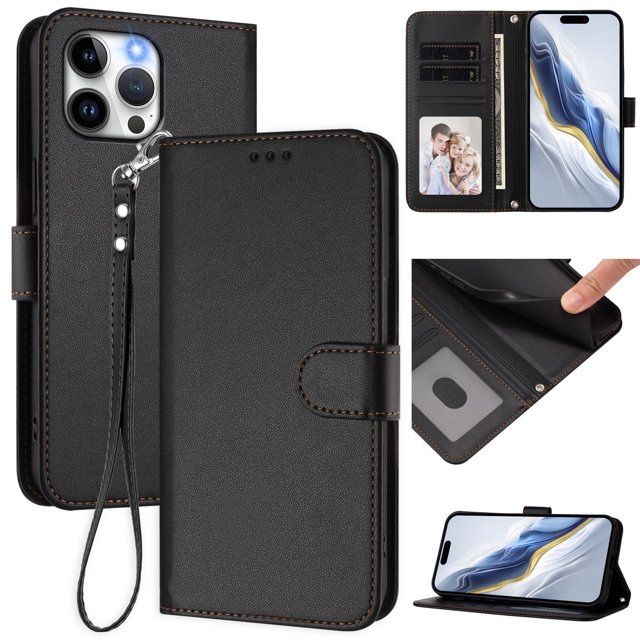 GANGXUN Wallet Case for iPhone 13 Pro Max – Magnetic Closure, RFID Blocking, Wrist Strap, Wireless Charging Compatible