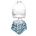 thumbnail image 3 of Women Vintage Swimsuit Two Piece Retro Halter Ruched High Waist Print Bikini Set, 3 of 7
