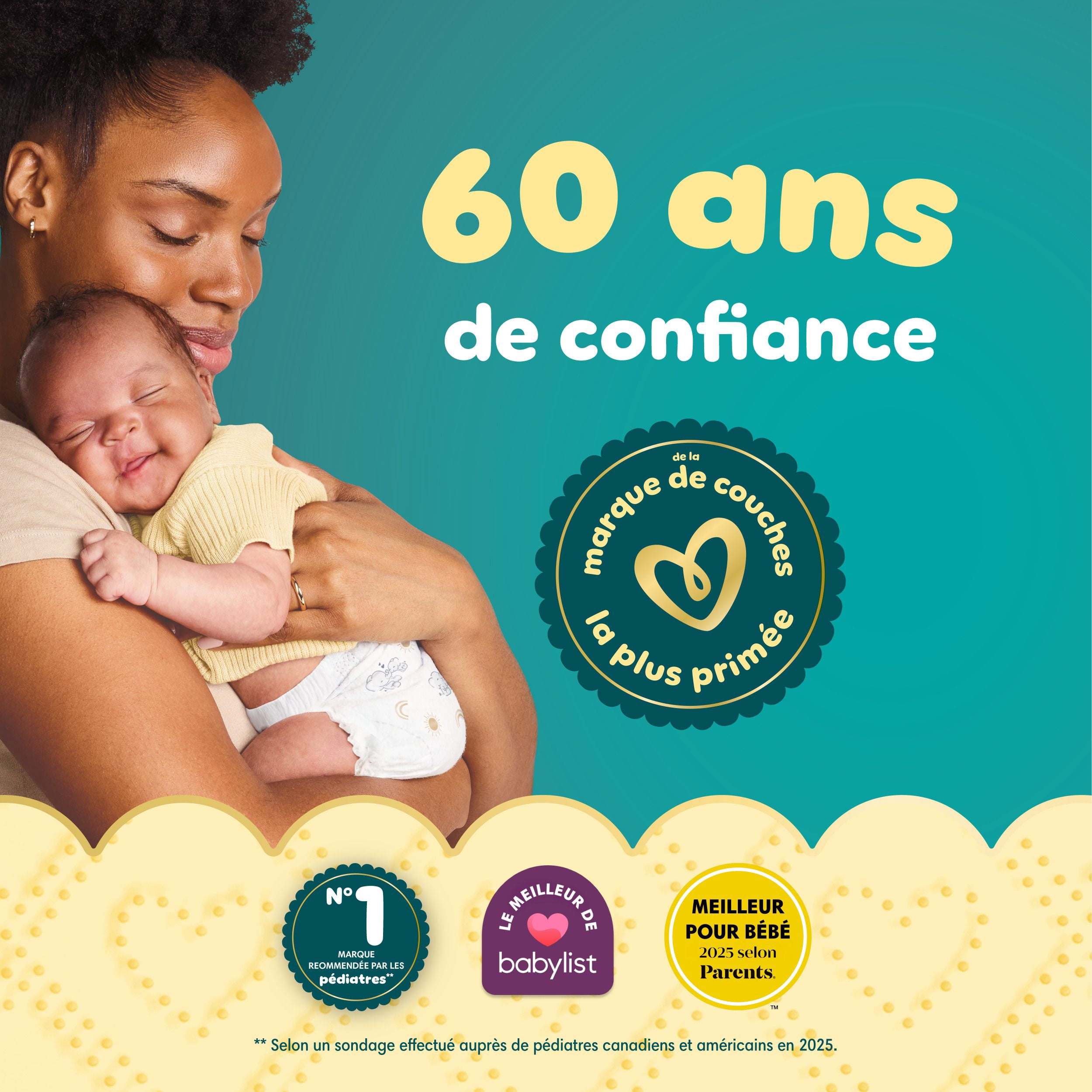 Pampers Swaddlers Couches, Taille 1 (8-14 lbs), Absorbantes, Gardent Bébé au Sec et Confortable, Couche Jetable pour Bébé Sûre pour la Peau