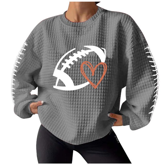 Rbaofujie Couples Chandails à Capuchon Mode Femmes Décontracté Dames Uni Ample Manches Longues Col Rond Chemisiers Hauts Chandails Sans Capuche Gris Chandails pour Dames