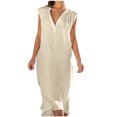 thumbnail image 2 of EGNMCR Robes de Fête pour Femmes Robe Débardeur Décontractée Sans Manches de Printemps/été pour Femmes, Unie, avec Poches, Col Rond, Plissée, en Coton et Lin, 2 of 6