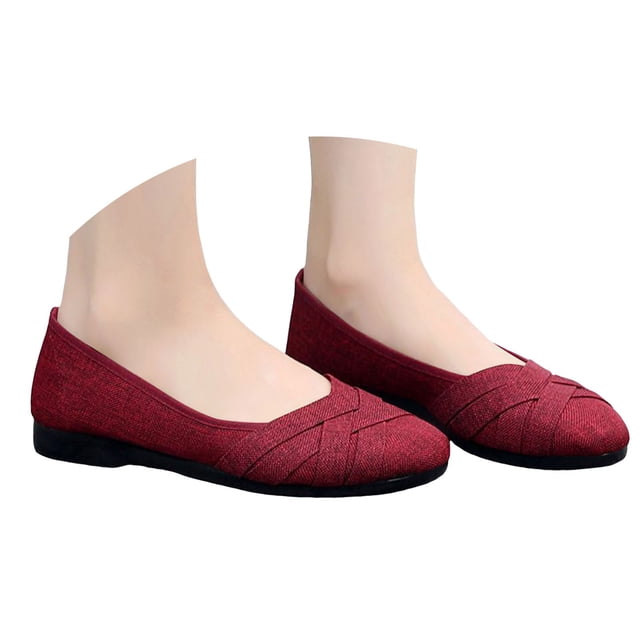 Dakaela Chaussures Plates pour Femmes Bout Rond Habillées Mary Jane Ballerines à Enfiler Marche Travail Mocassins Rouges 7,5