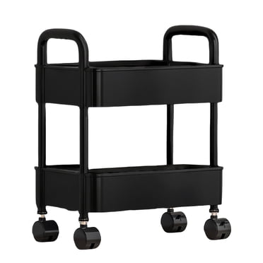 Staron 2 Tier Rolling Cart with Wheels, Plastic Rolling Utility Cart with Handle, Multi-functional Storage Trolley for Office, Living Room, Kitchen, Black Movable Storage Organizer
