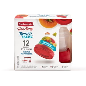 Rubbermaid TakeAlongs Twist & Seal Food Storage Containers, Assorted Sizes, Ruby, 6 Pack