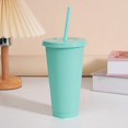 thumbnail image 1 of Assorted solid color reusable 710ml 24oz plastic cup cold cup coloured cup takeaway straw cup glasses with straw and lid, 1 of 5