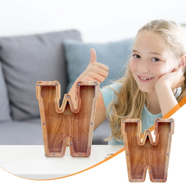 LSLJS Wooden English Letter Saving Can Transparent Glass Saving Can, Piggy Bank