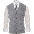 thumbnail image 1 of Men's Sweater Vest V-Neck Sleeveless Cable Knitted Cardigan Vest, 1 of 7