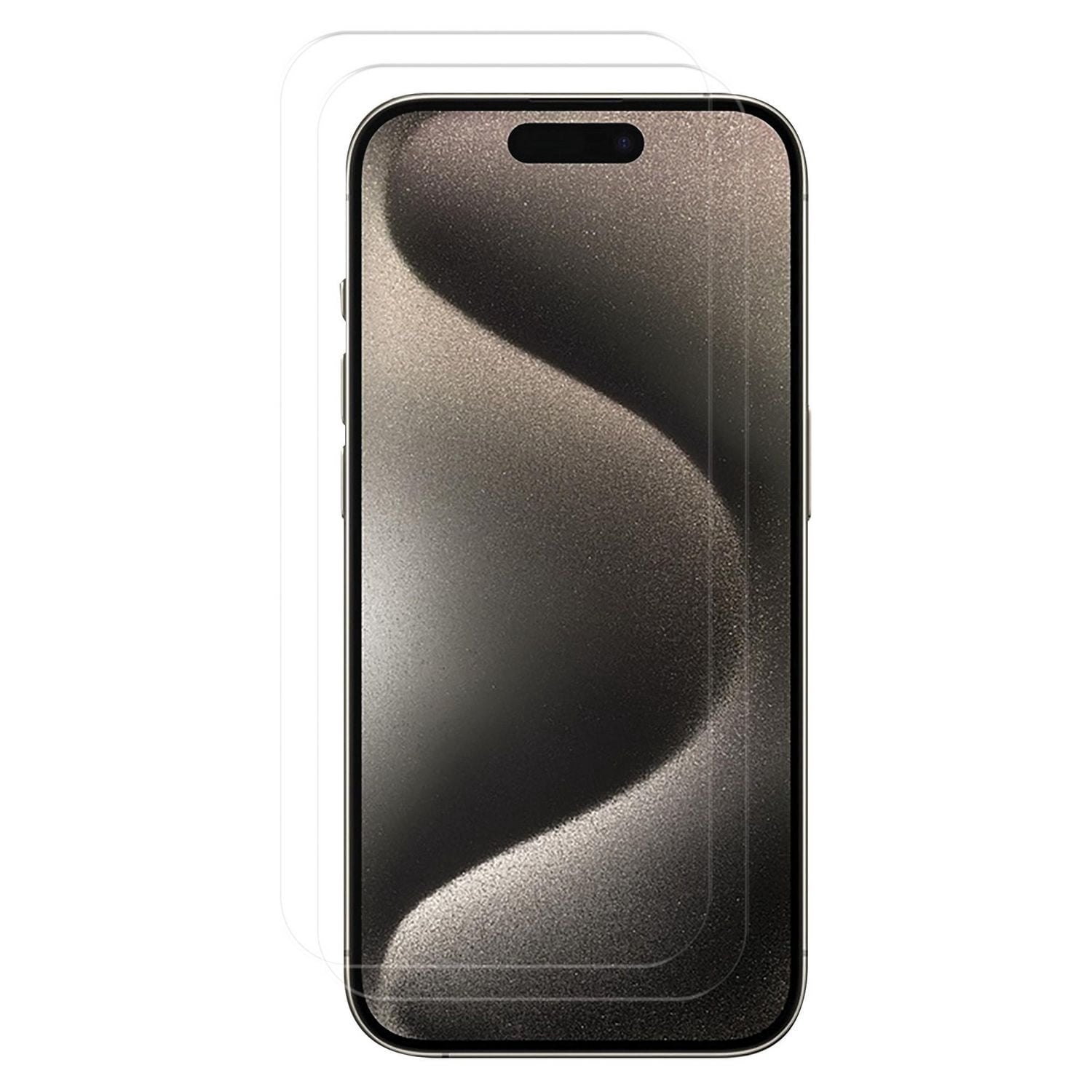 onn. 2-Pack Premium Japanese Tempered Glass Screen Protector for iPhone 15 and iPhone 15 Pro with Easy Application Tray
