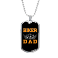 thumbnail image 1 of Biker Dad Necklace Stainless Steel or 18k Gold Dog Tag 24" Chain, 1 of 8