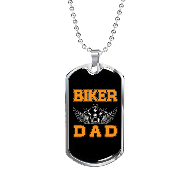 Biker Dad Necklace Stainless Steel or 18k Gold Dog Tag 24" Chain