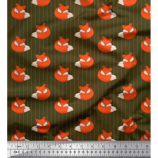 Soimoi Green Velvet Fabric Fox Stripe Fabric Prints By Yard 60 Inch Wide