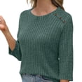 thumbnail image 4 of Pincandy Womens Sweaters Fall Fashion 3/4 Length Sleeve Tops Crew Neck Button Shirts Casual Pullover Cute Winter Clothes, 4 of 5