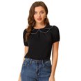 thumbnail image 1 of INSPIRE CHIC Blouse à Manches Bouffantes d'Été pour Femme à Col Peter Pan Noir P, 1 of 5