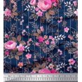 thumbnail image 1 of Soimoi Tissu Crêpe Polyester Rayé, Feuilles & Roses Imprimé Floral au Mètre 42 Pouces de Large, 1 of 3