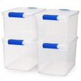 thumbnail image 1 of HOMZ 4-Pack 31 Qt Latching Lid, Home & Office Clear Plastic Storage Organizer Bins, Blue, 1 of 8